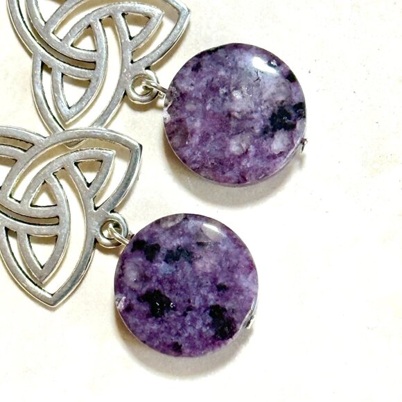 2/$20, Genuine Violet Charoite Triqueta Sterling Silver Dangle Earrings - Picture 3 of 9